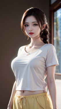AI绘画穿T恤美女