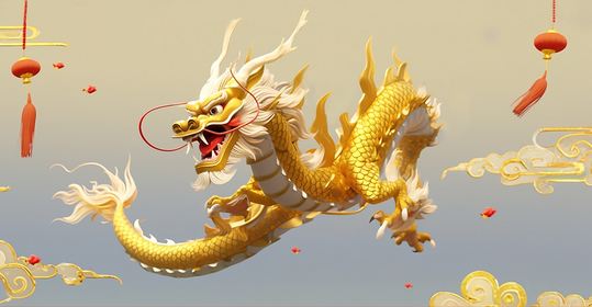 中国传统神话威武神兽龙创意插画