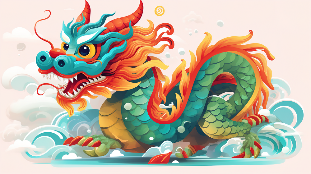 中国风传统龙立体彩绘插画