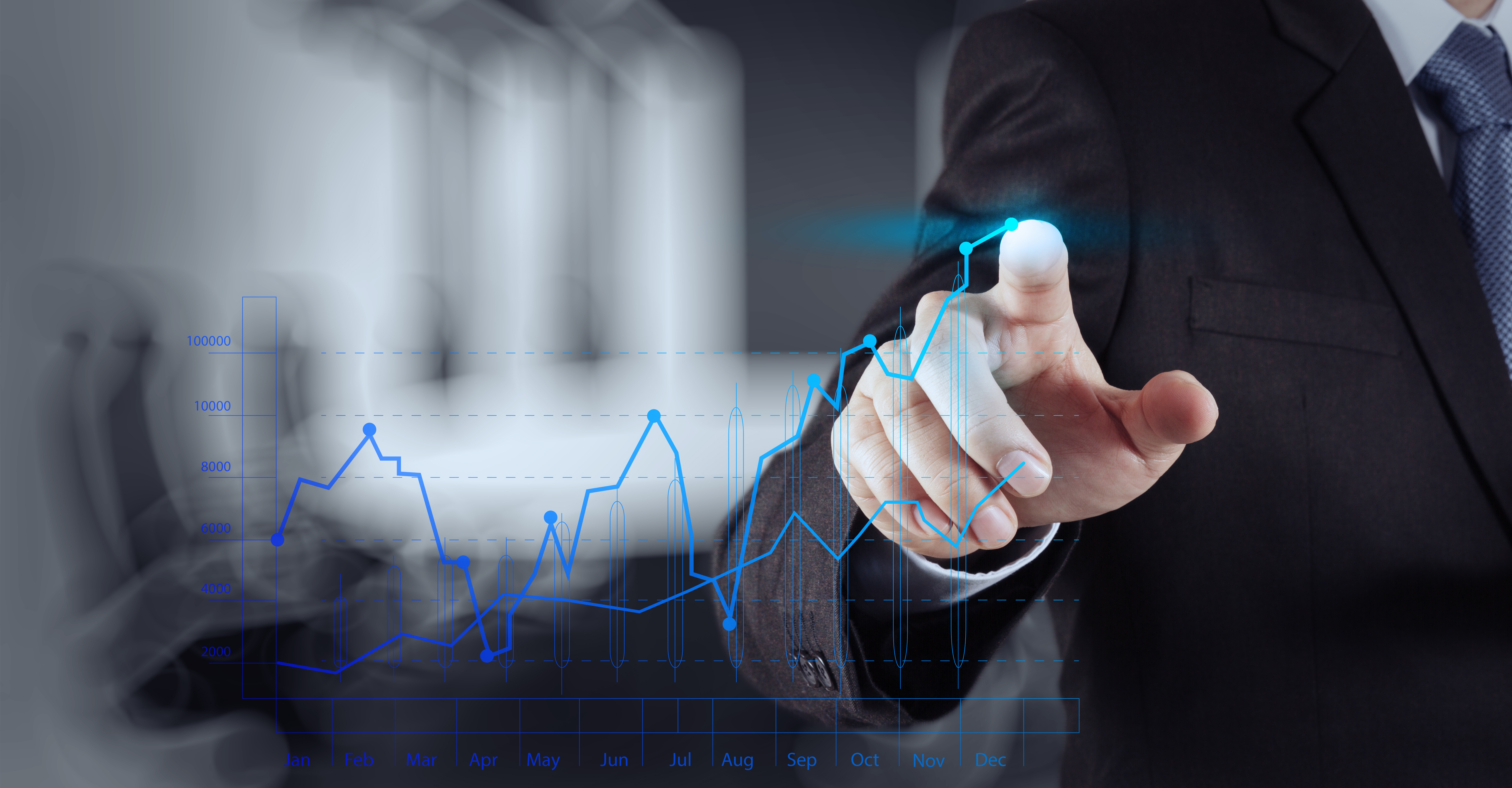 统计图与带光效的手势创意高清图片