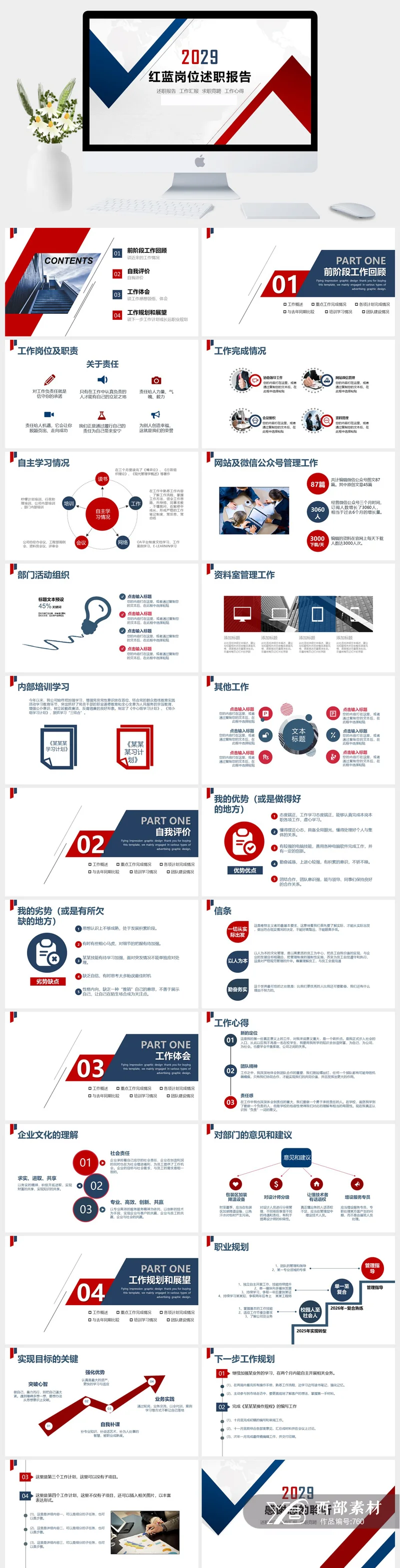 红蓝岗位述职报告工作心得PPT模板 红蓝岗位述职报告工作心得PPT模板