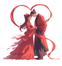 卡通风七夕对望的古风情侣免抠元素