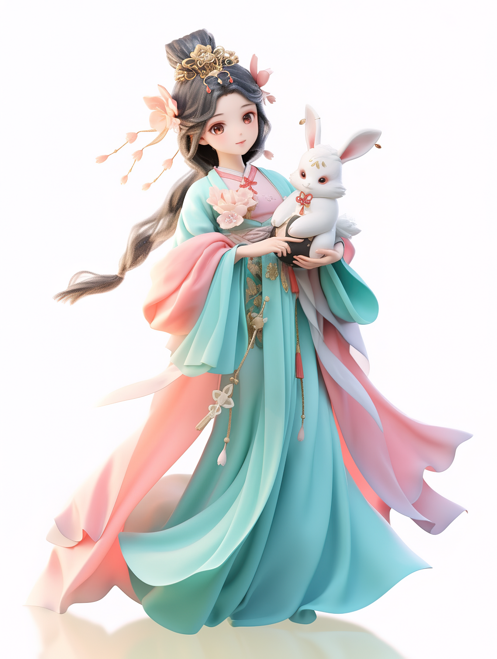 嫦娥抱着玉兔中秋节创意插画