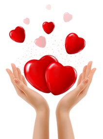 手掌托举爱心背景