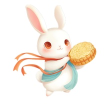  敦煌风可爱兔子抱着月饼中秋节创意元素