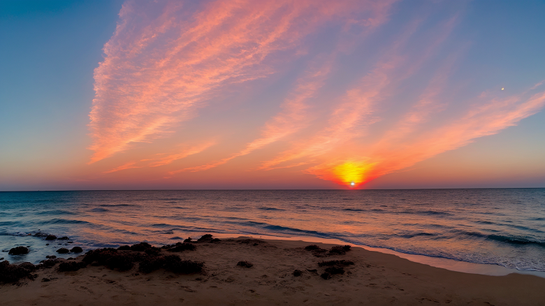 唯美又漂亮的海边红日风景图