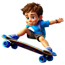 滑板上的卡通小孩
