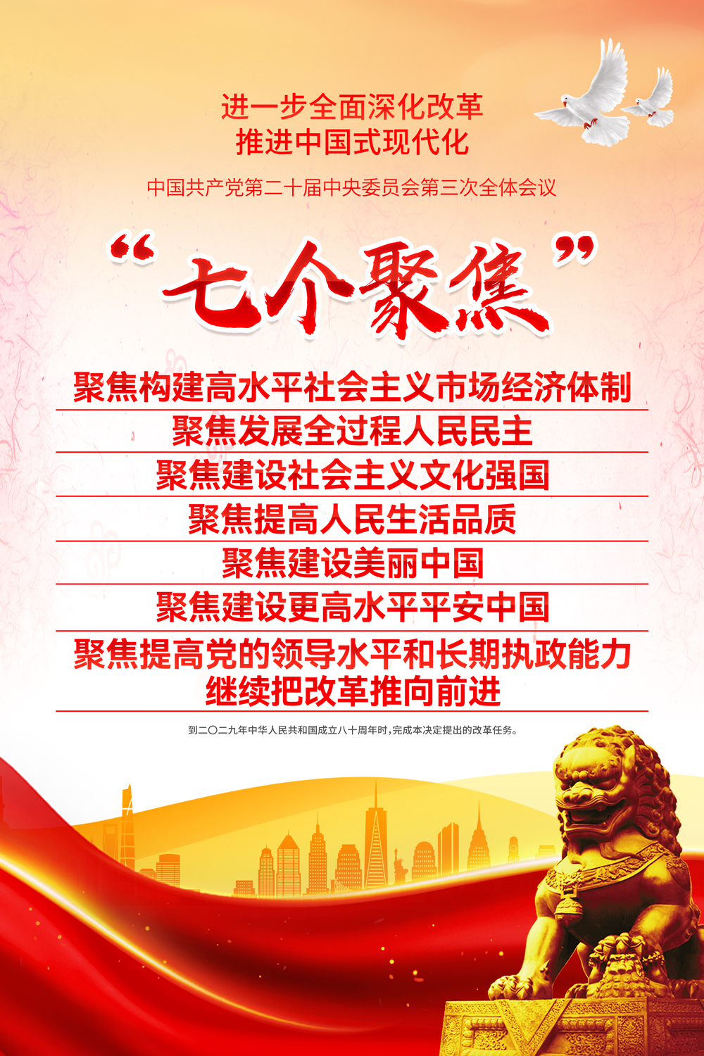 红金学习党的二十届三中全会精神七个聚焦党建宣传海报