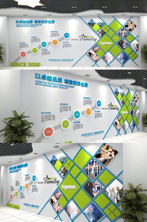 企业文化墙大气蓝色大型办公室形象墙模板