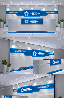 原创蓝色创意科技公司形象墙logo墙背景墙