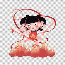 三头六臂哪吒卡通手绘元素