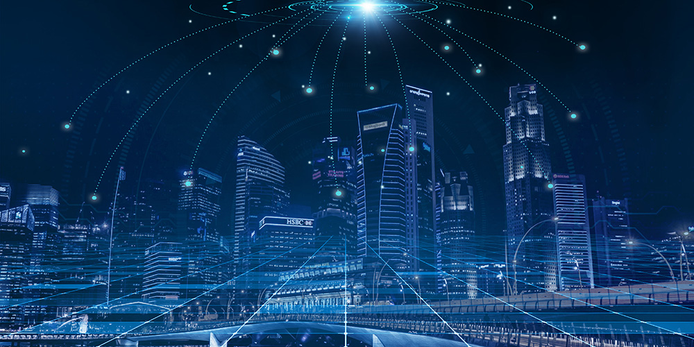 城市科技智能城市蓝色背景