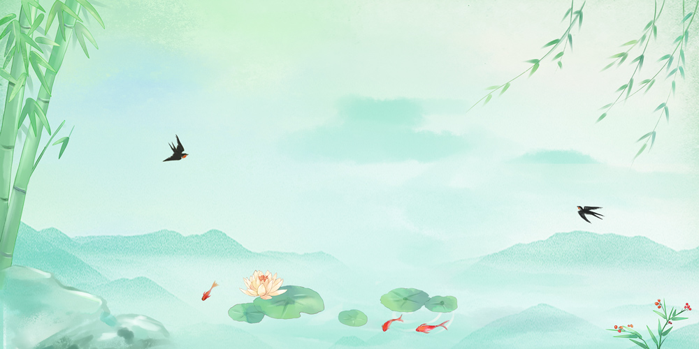 清新绿色中国风中式山水画水墨背景素材