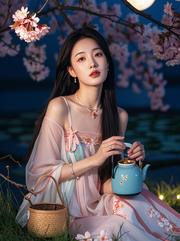 AI古风美女国潮风格古代美女汉服