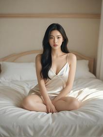 AI韩系美女丝绸美妆广告