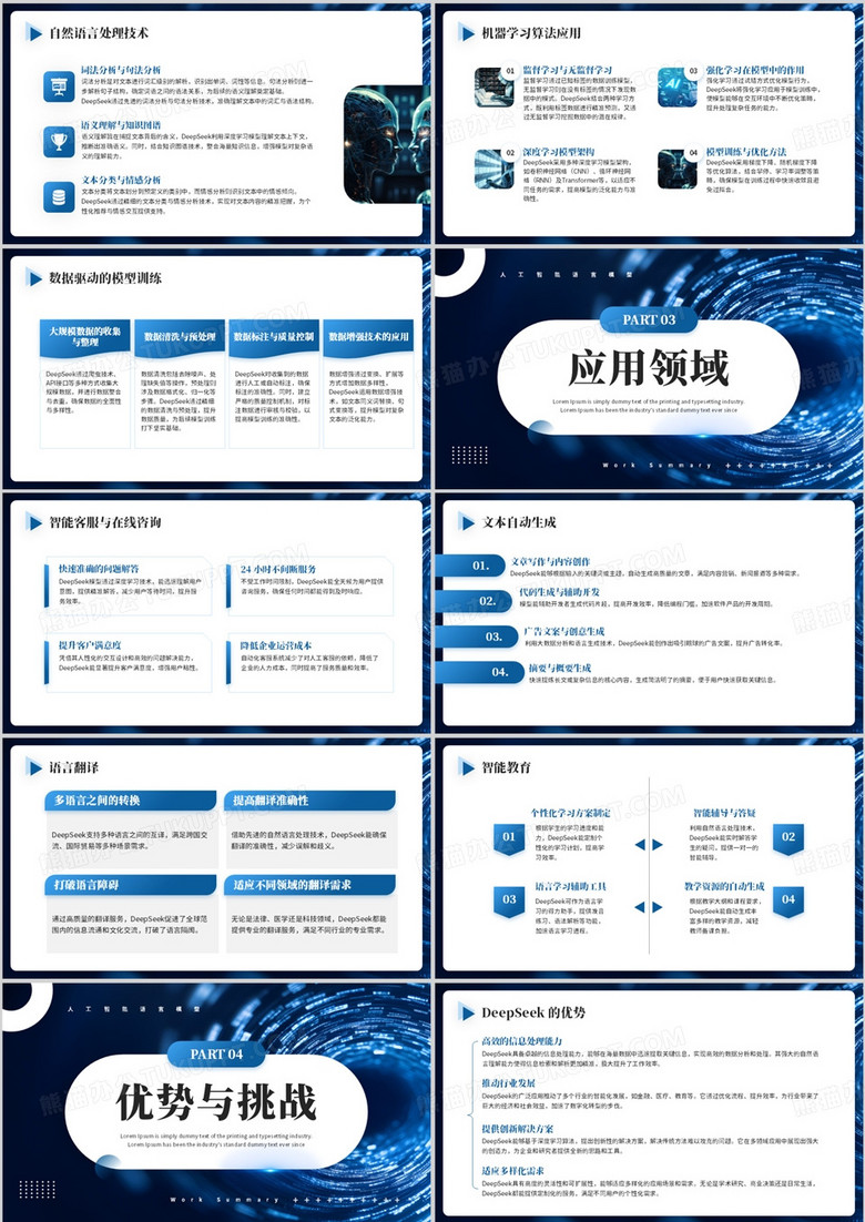 蓝色DeepSeek人工智能语言模型PPT模板