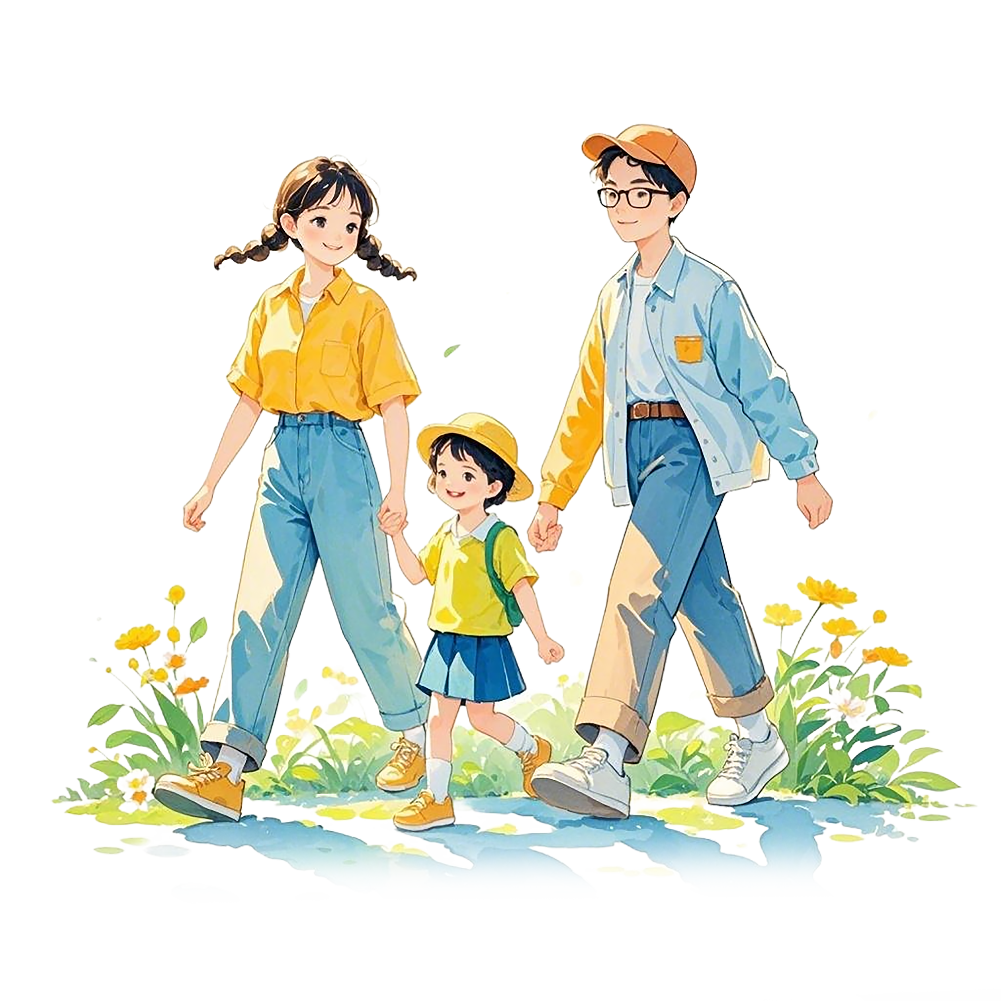 水彩清明节踏春免抠元素