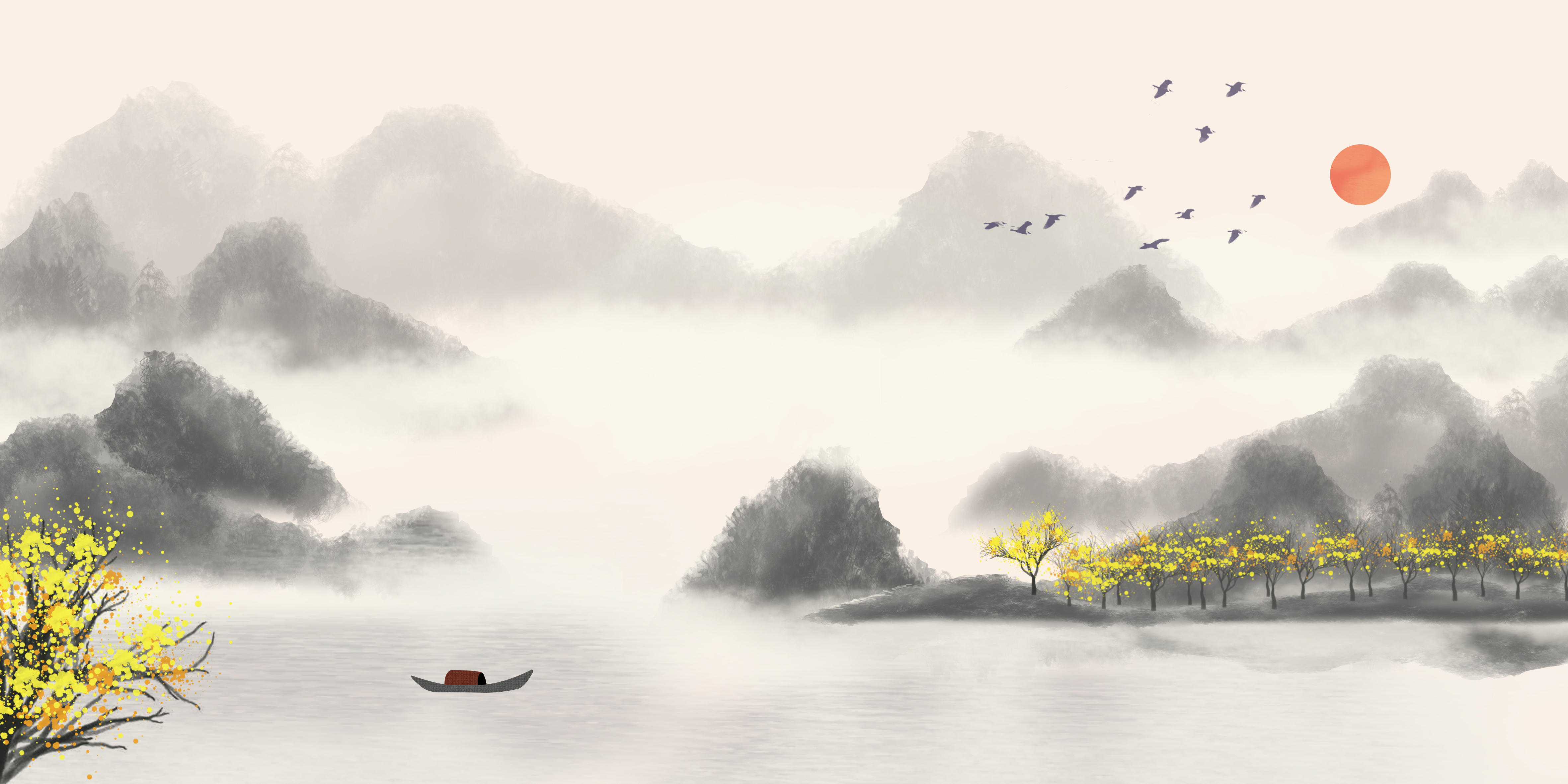 大气中国风水墨山水风景背景