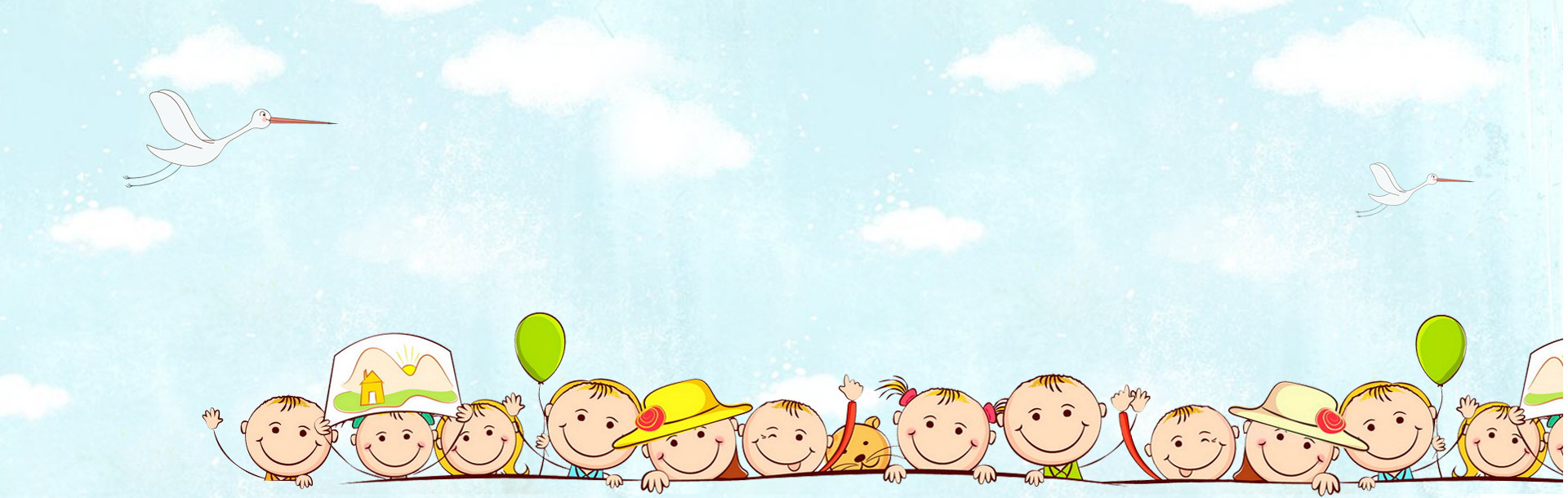 清新童趣小孩飞鸟蓝色背景图