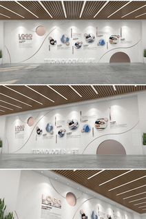 高端大气天鹅造型香槟金简洁白色圆形弧线条企业简介公司形象墙