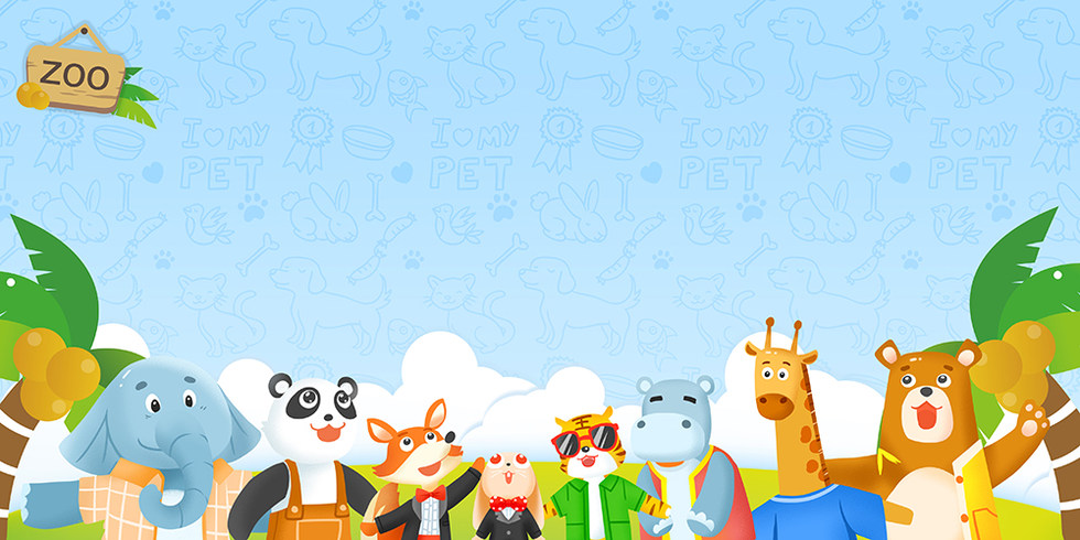 天空白云手绘可爱卡通动物园边框背景