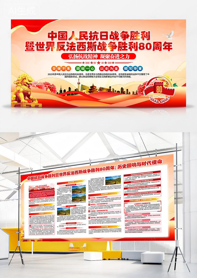 中国人民抗日战争胜利80周年党建展板