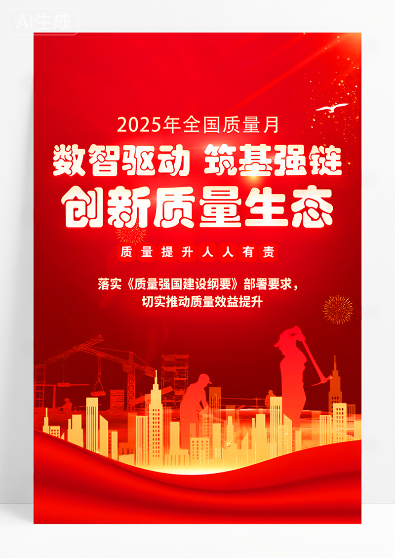 红色全国质量月2025年 全国质量月海报宣传