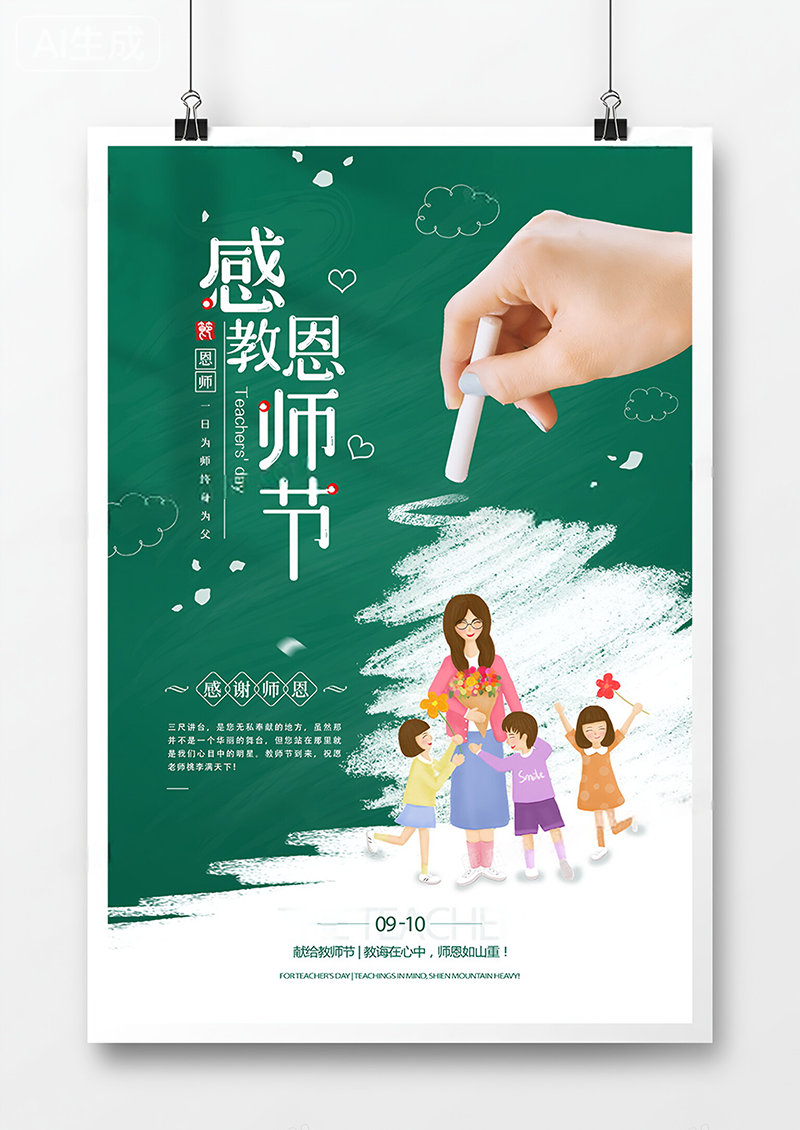 简约大气感恩教师节创意节日海报