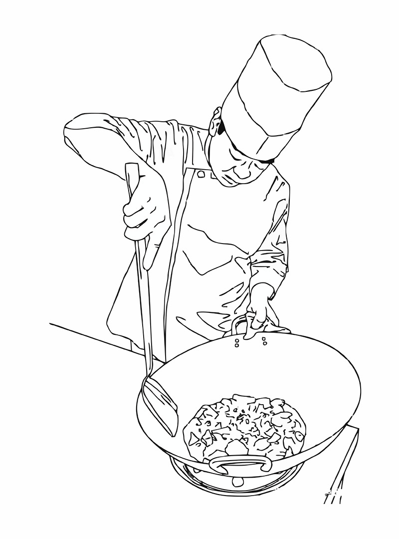 厨师炒菜矢量图剪影