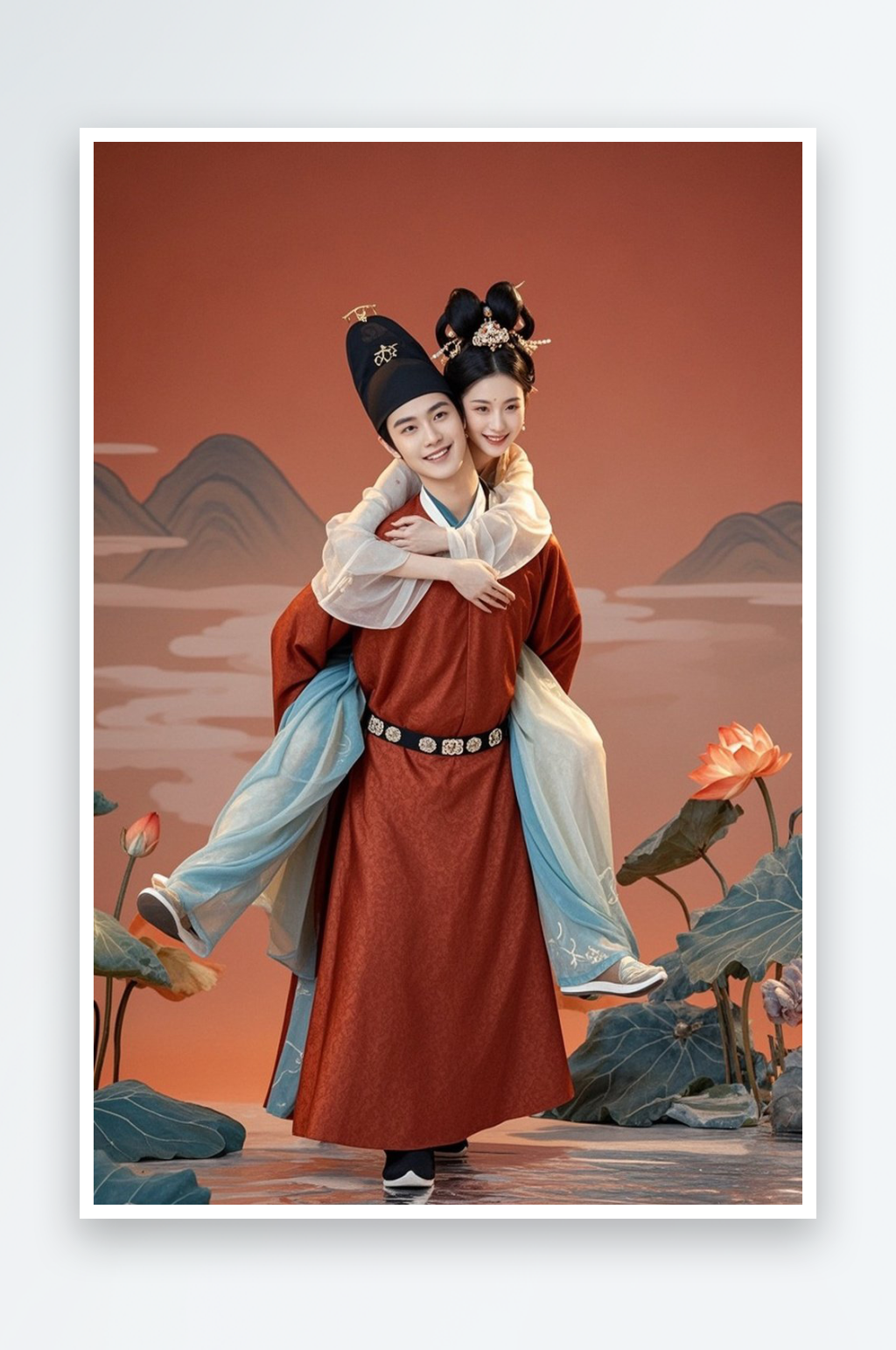 摘花七夕情人节古代人汉服情侣摄影