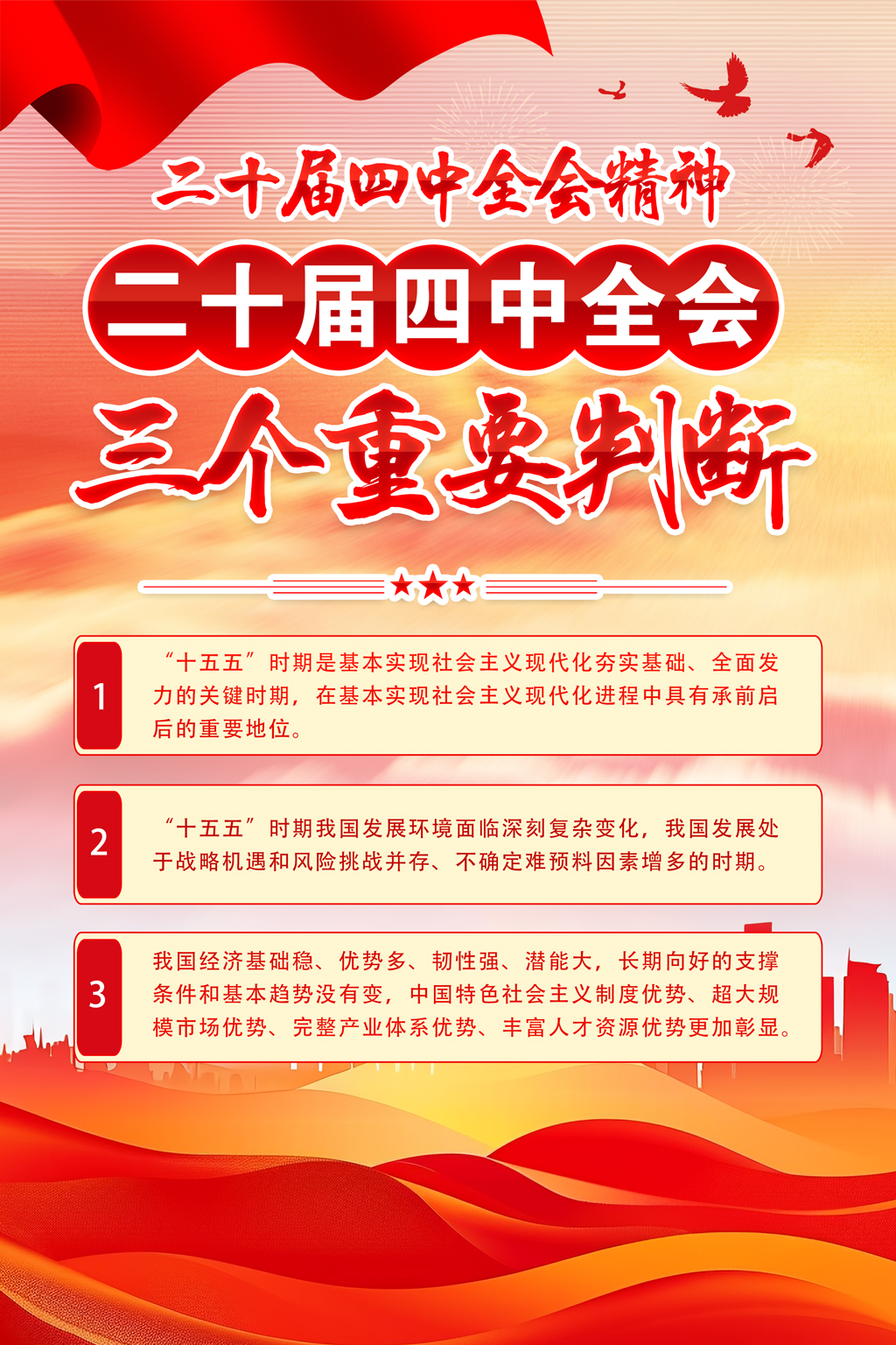 红色党政三个重要判断党的二十届四中全会精神海报