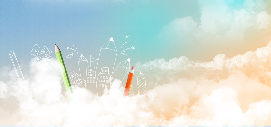 教育用品学生学习开学蓝色云雾海报banner