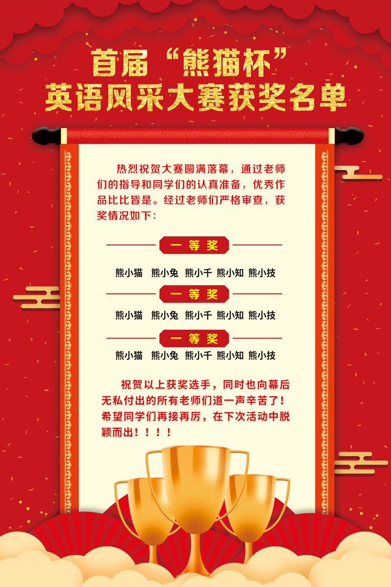 红色简约喜报获奖名单海报设计