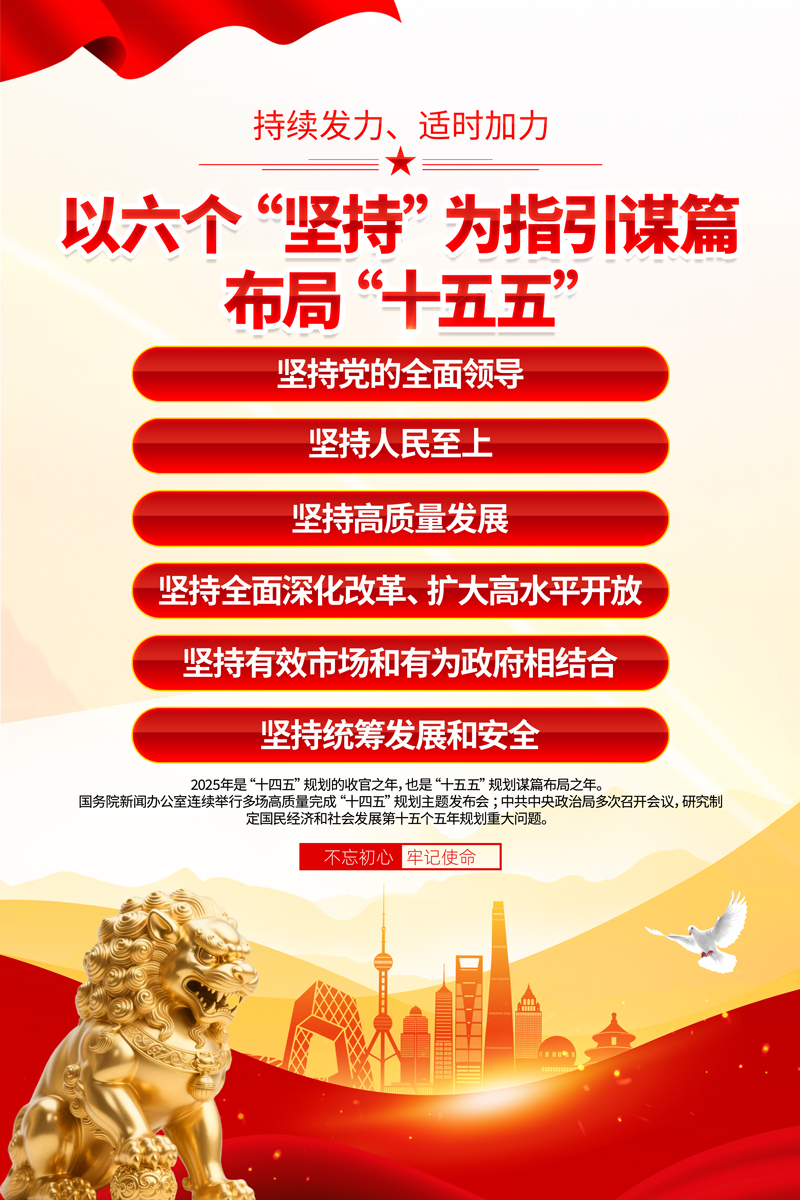 金色二十届四中全会精神十五五规划六个坚持海报