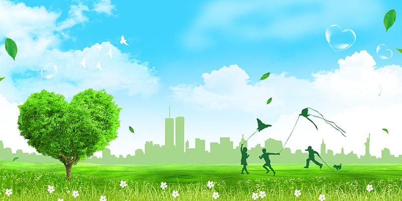 关爱心理健康儿童剪影草地城市医疗背景