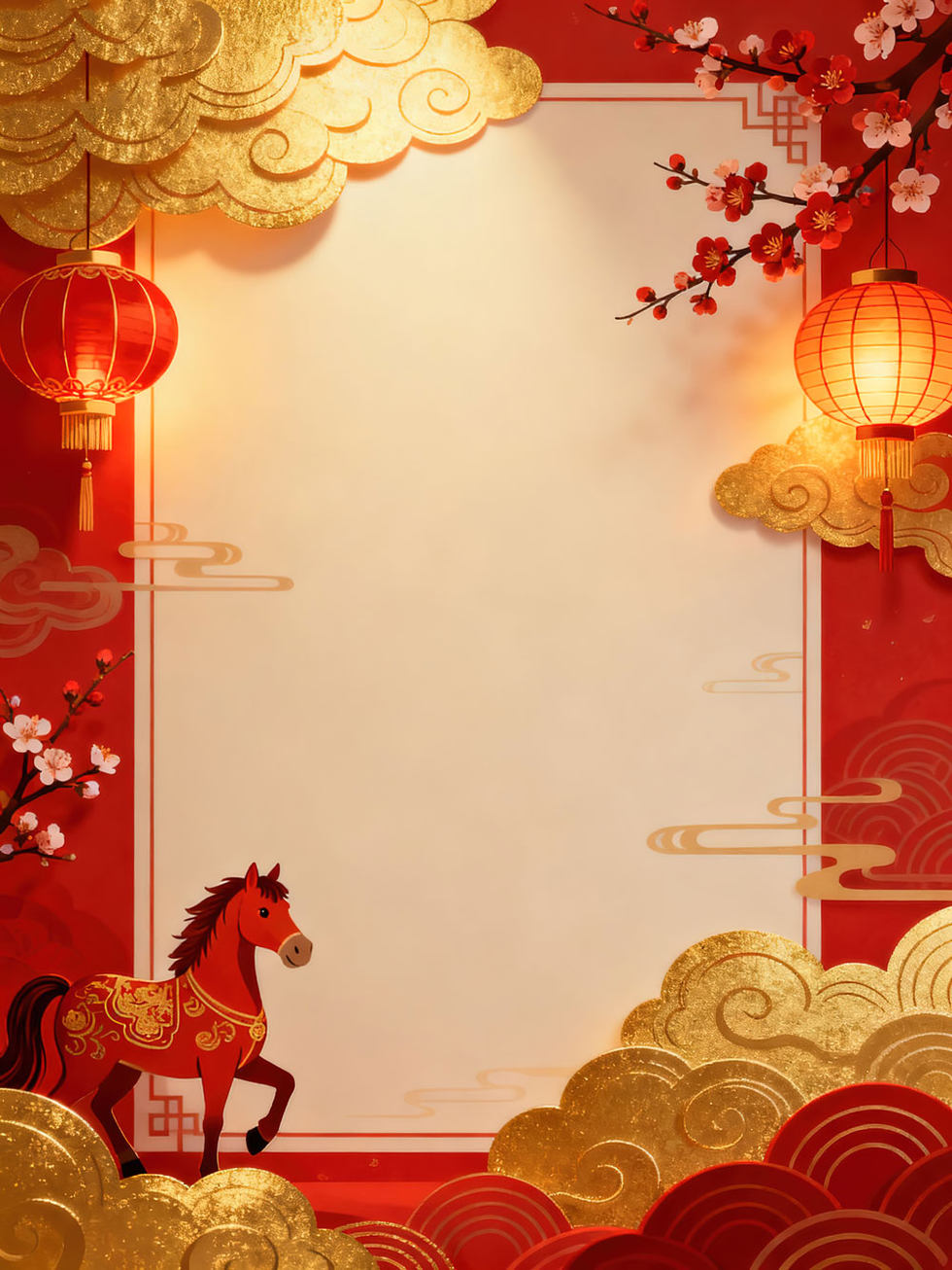 喜庆红金剪纸2026马年春节背景