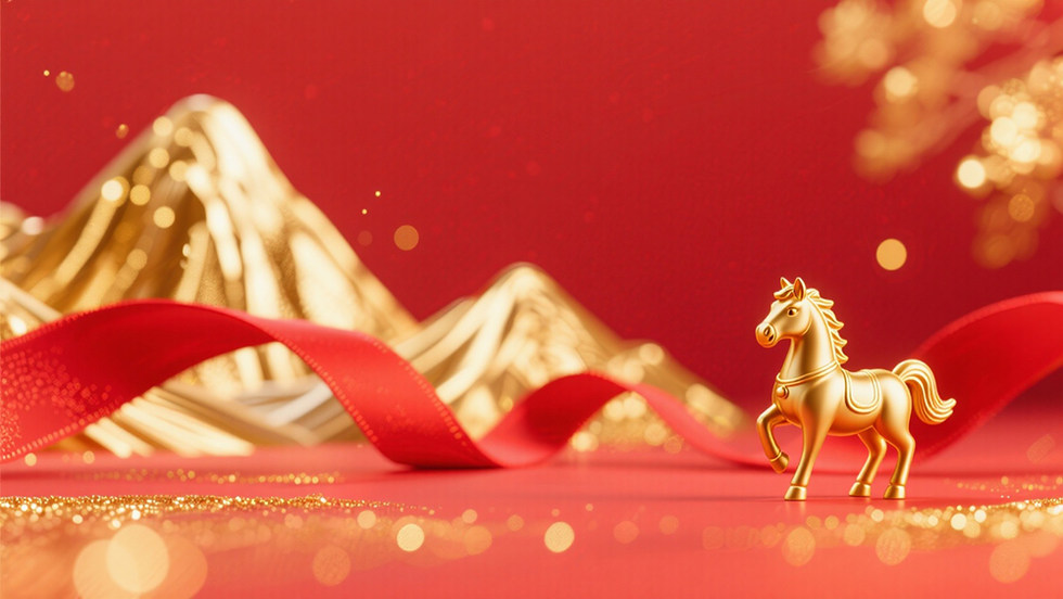 中国新年马年主题侧边是小小的金色骏马形象