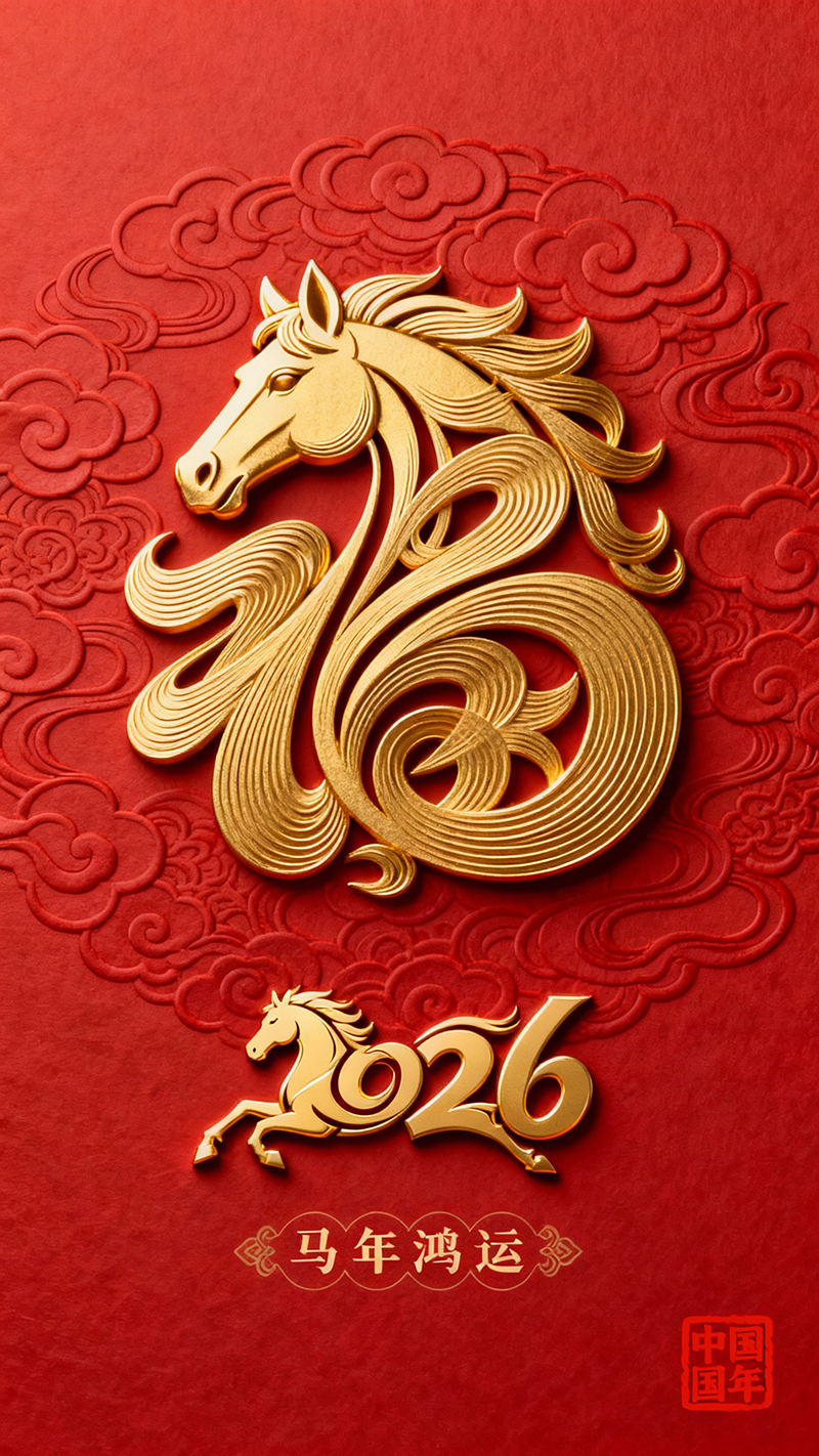 马年海报传统祥云纹和新年元素图形设计