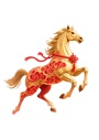 3D卡通一匹身上有着红色祥云图案的金色马免抠元素