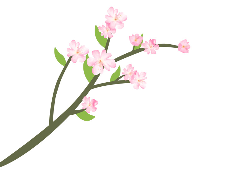 春天小清新桃花春来了一枝桃花树枝发芽粉色桃花装饰元素