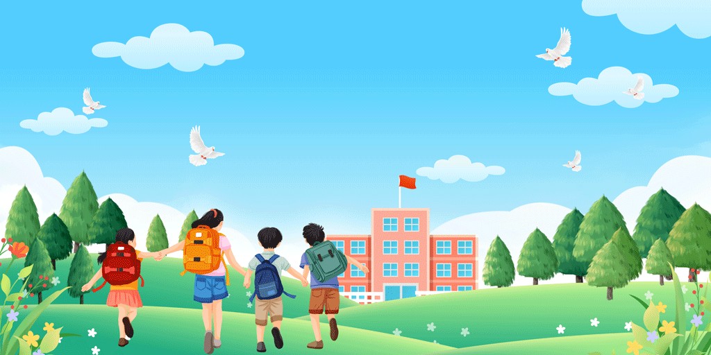 新生报到开学典礼欢迎新同学卡通校园背景