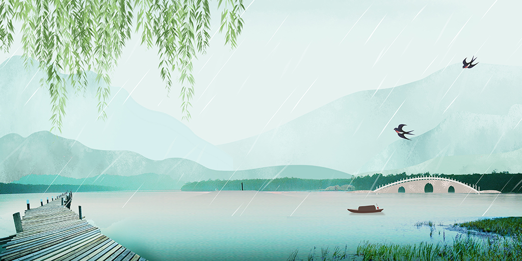 清明雨柳条燕子风景渡头摄影图合成背景