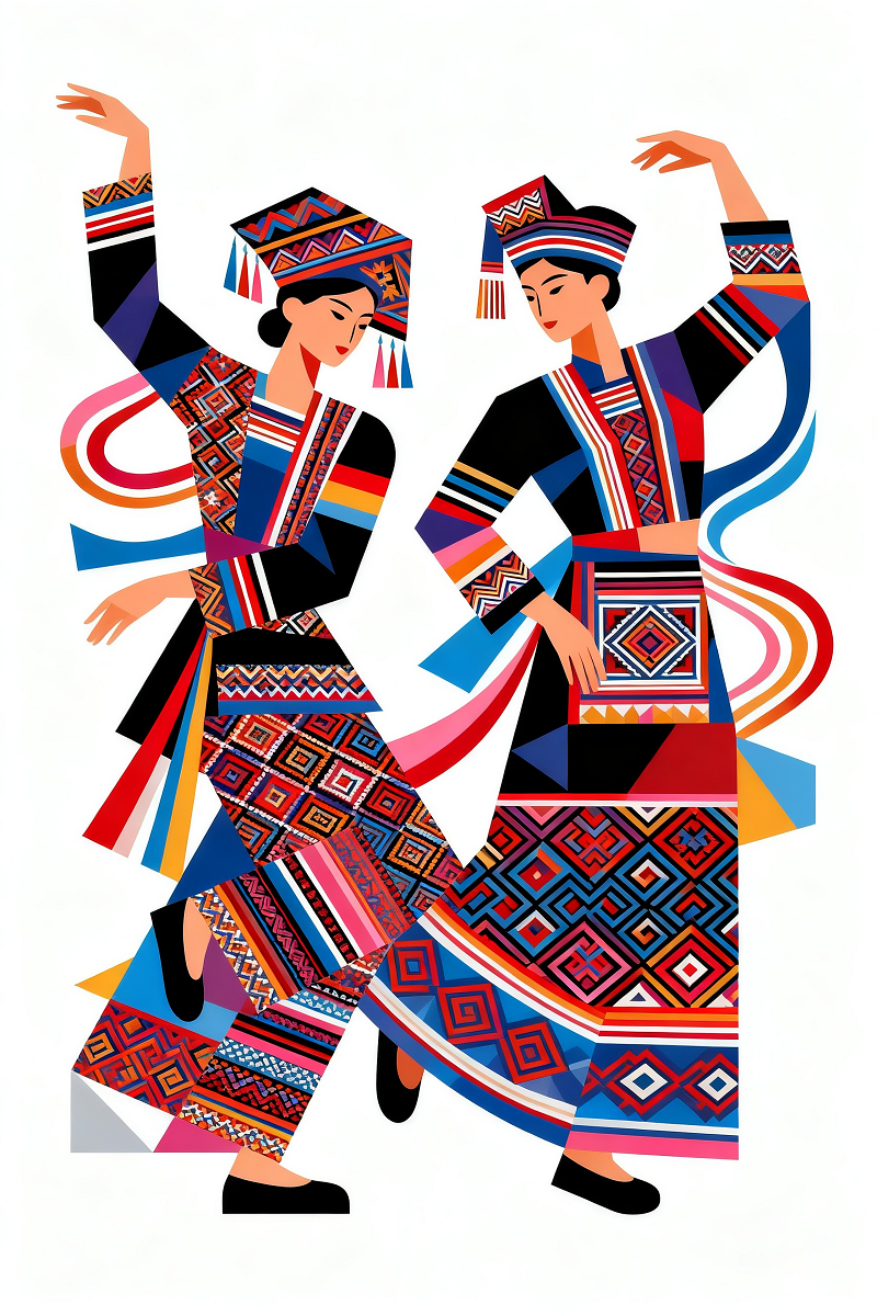 广西壮族三月三少数民族人物插画