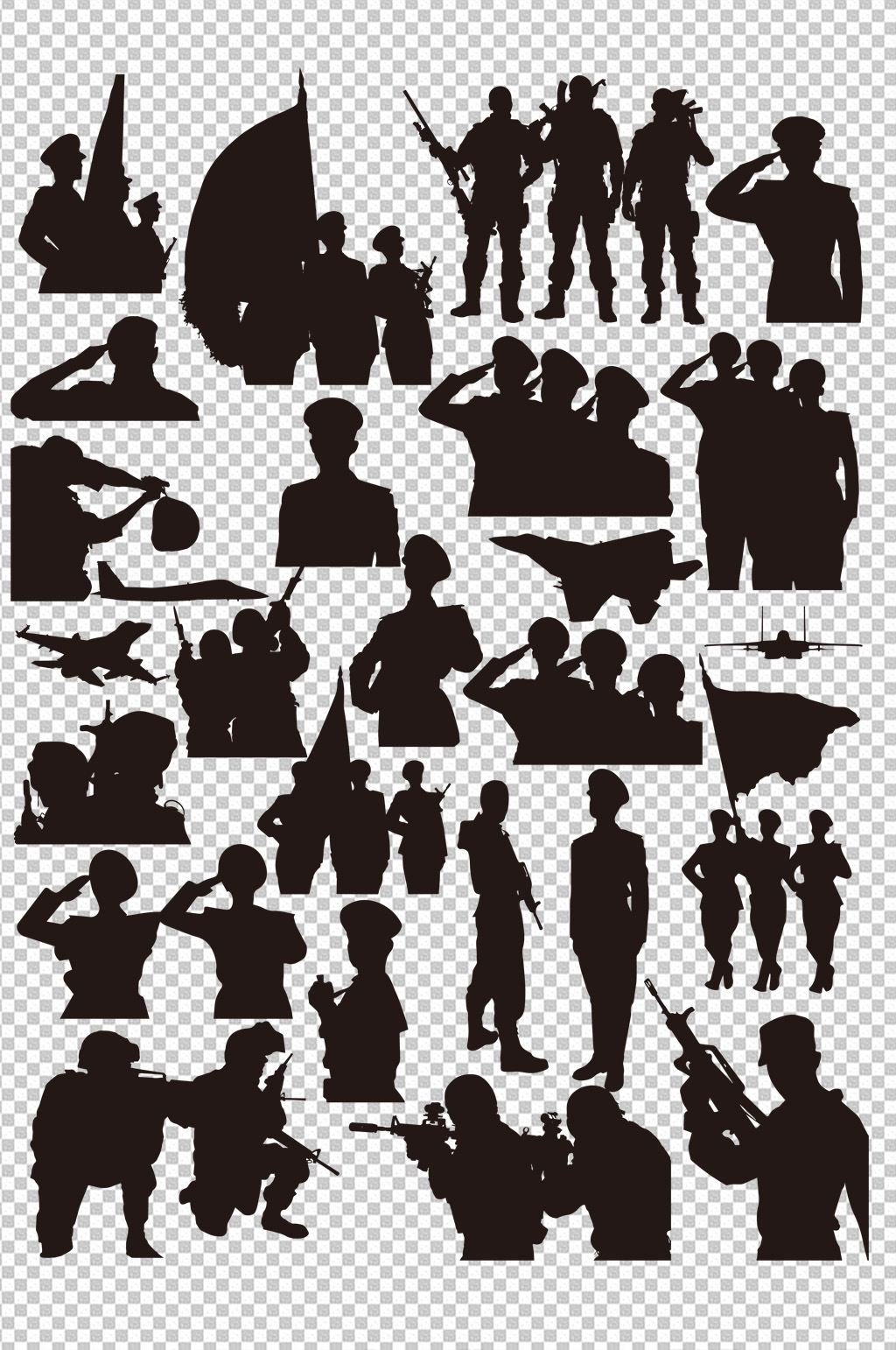 部队党建人物军人人物剪影 警察剪影 党建免抠元素