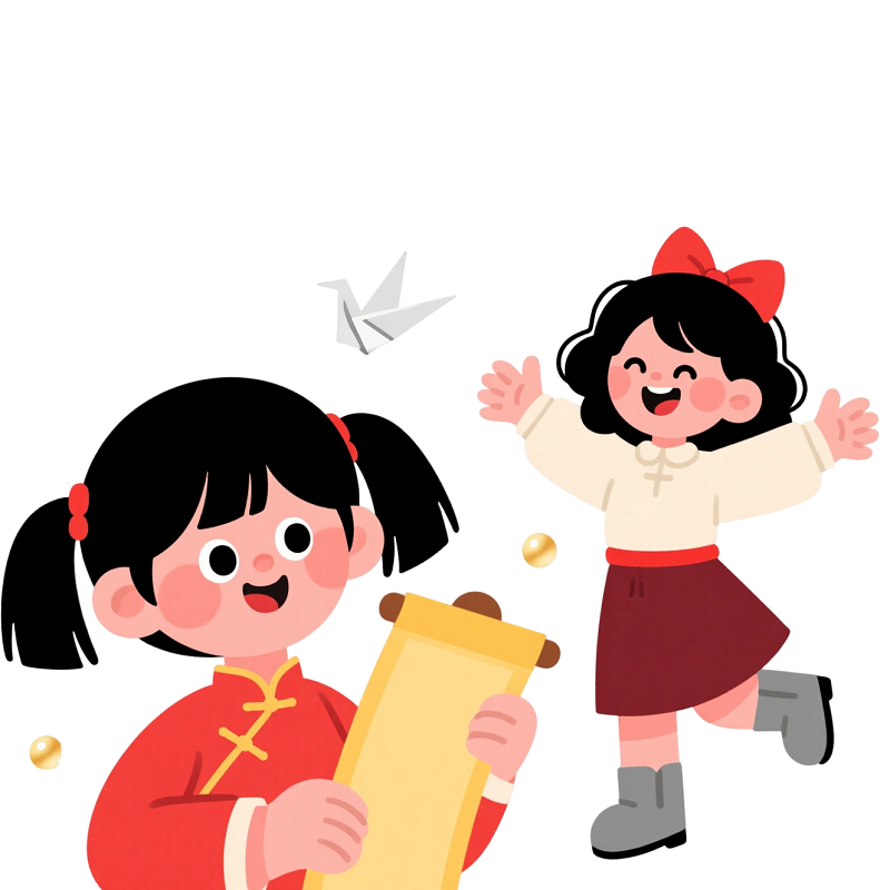 双女孩扁平插画期中考试漂浮元素