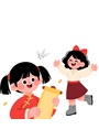 双女孩扁平插画期中考试漂浮元素