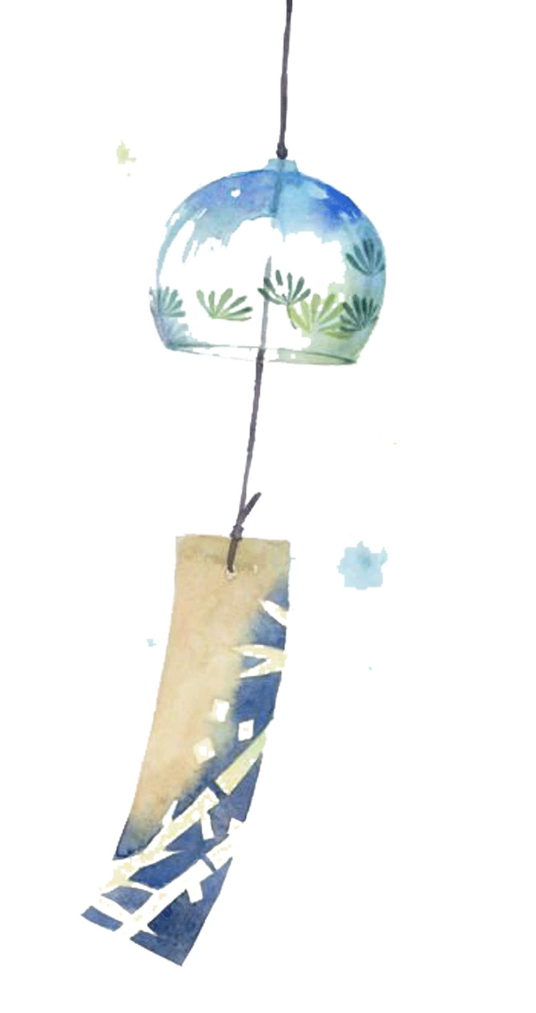日式手绘浅蓝色水彩漂浮风铃