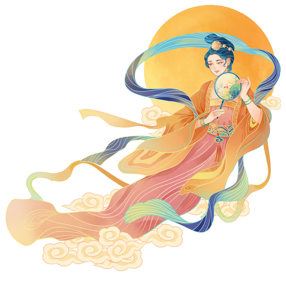 中国传统节日中秋节嫦娥奔月场景元素