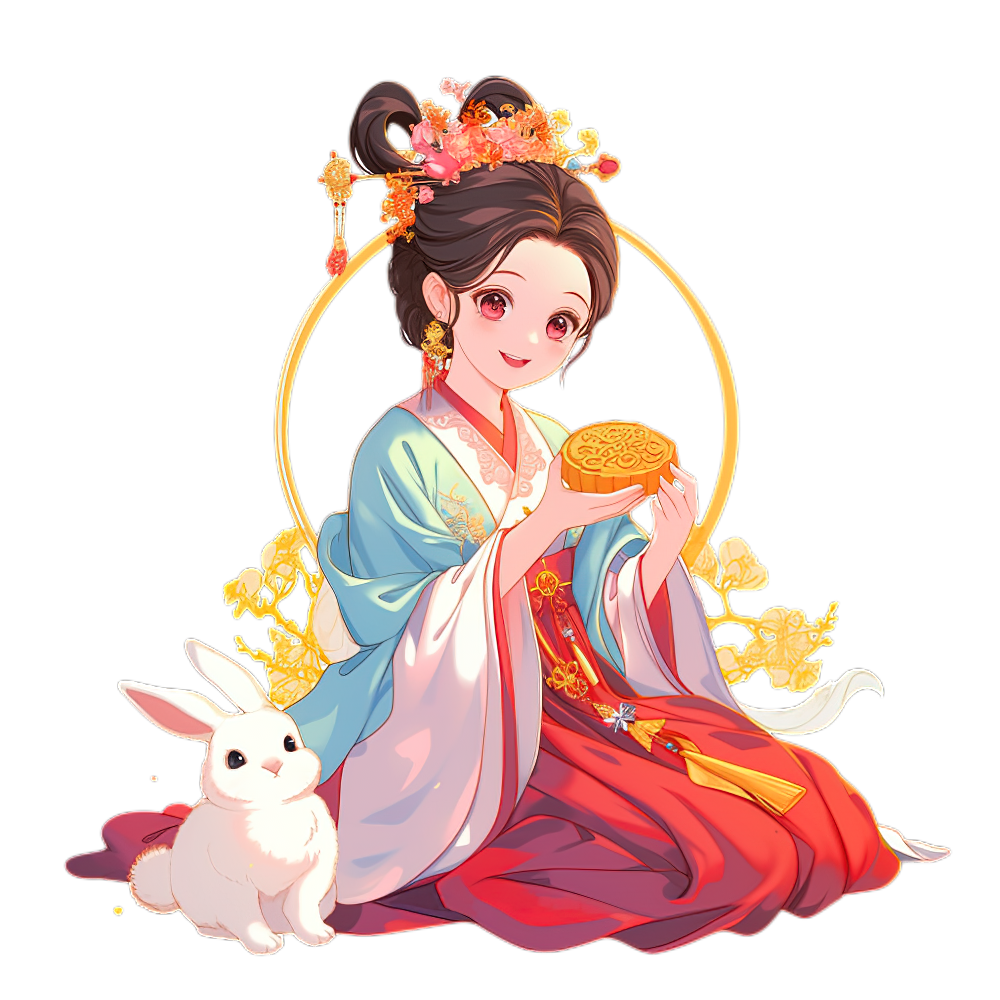 中秋节手绘卡通嫦娥玉兔免抠元素