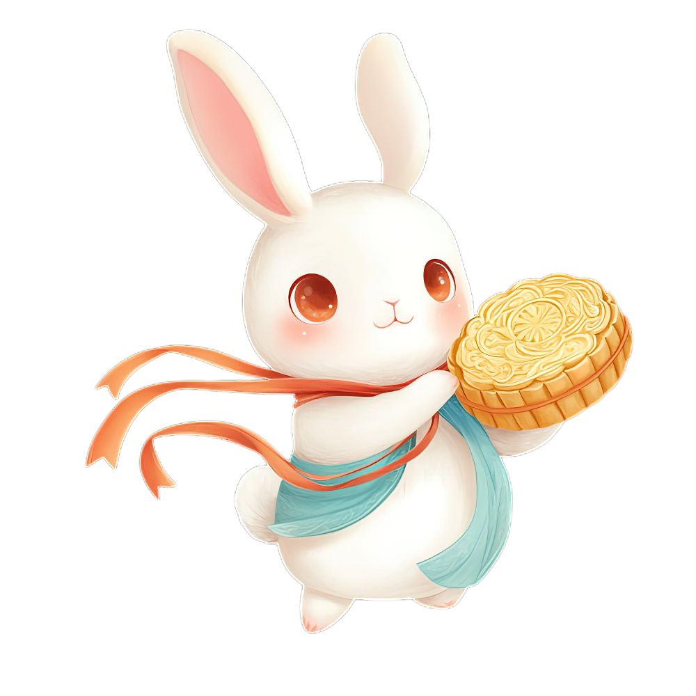  敦煌风可爱兔子抱着月饼中秋节创意元素